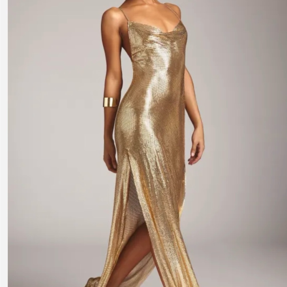 Gold Asymmetrical Slit Maxi Gown